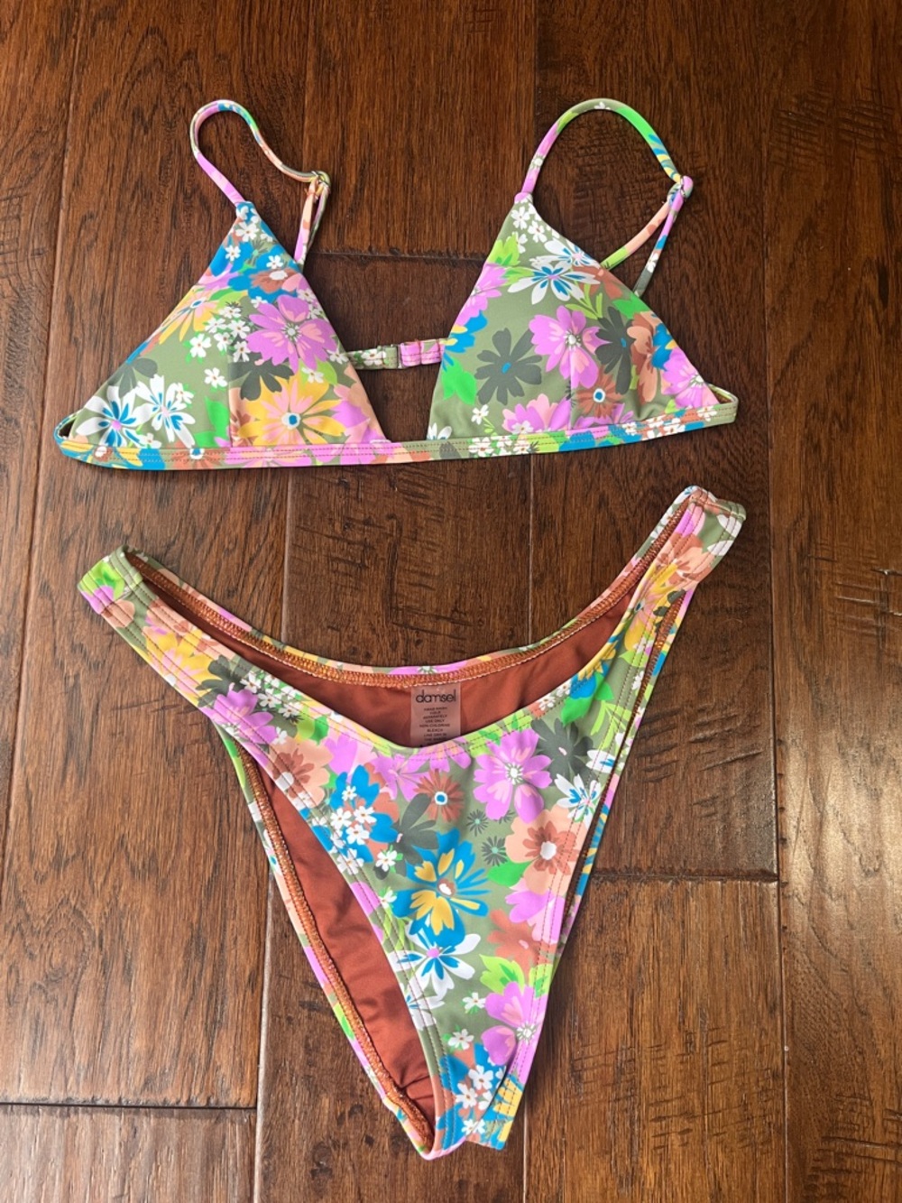 Damsel Floral Triangle Bikini Set in Green Multi